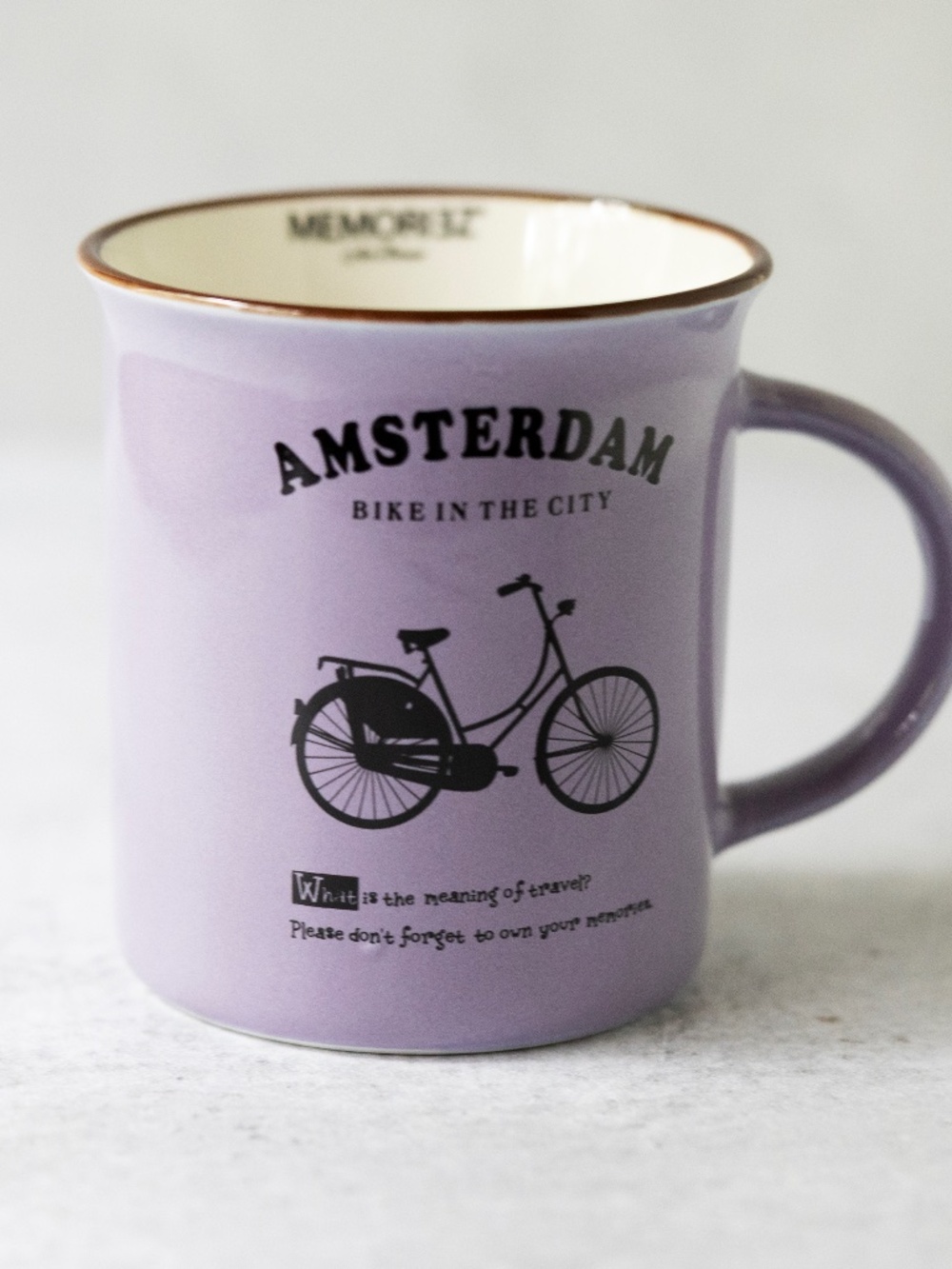Memoriez Amsterdam Small Purple Ceramic Souvenir Coffee/Tea Mug Bike in the City